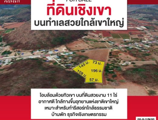 รหัสทรัพย์ 10 ขายที่ดินเชิงเขา 11 ไร่ หมูสี่ อำเภอปากช่อง นครราชสีมา โอบล้อมด้วยทิวเขา